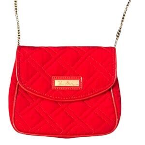 Vera Bradley Bag Crossbody Purse Red with Leave Pattern Interior Silver Accents